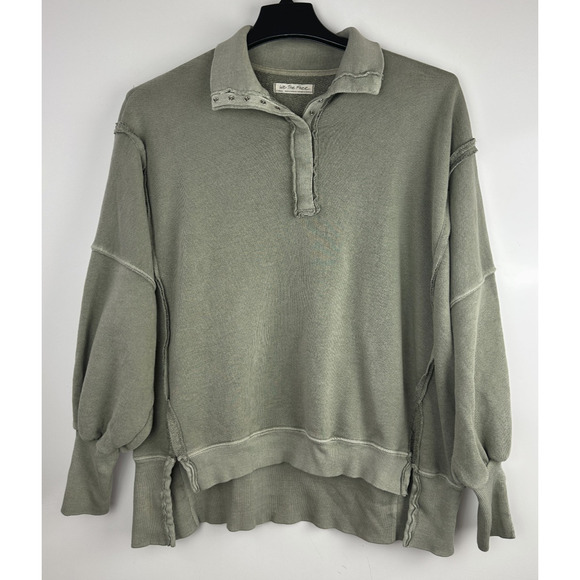 We The Free People Camden Henley Long Sleeve Sweatshirt XS Slouchy Boho Grunge - Picture 2 of 15